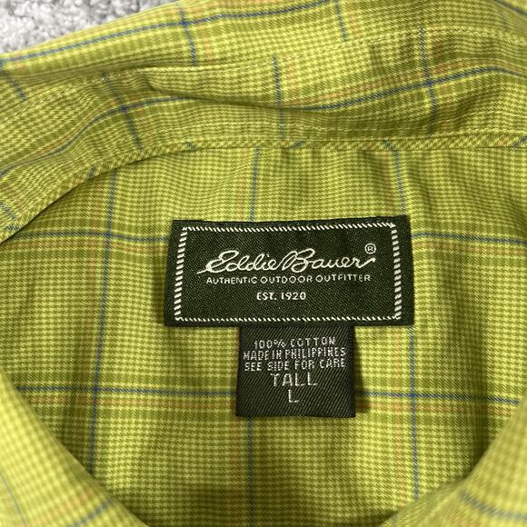 Eddie Bauer Button Down Shirt Mens Large Tall Plaid Cotton long Sleeve Green - Picture 3 of 13